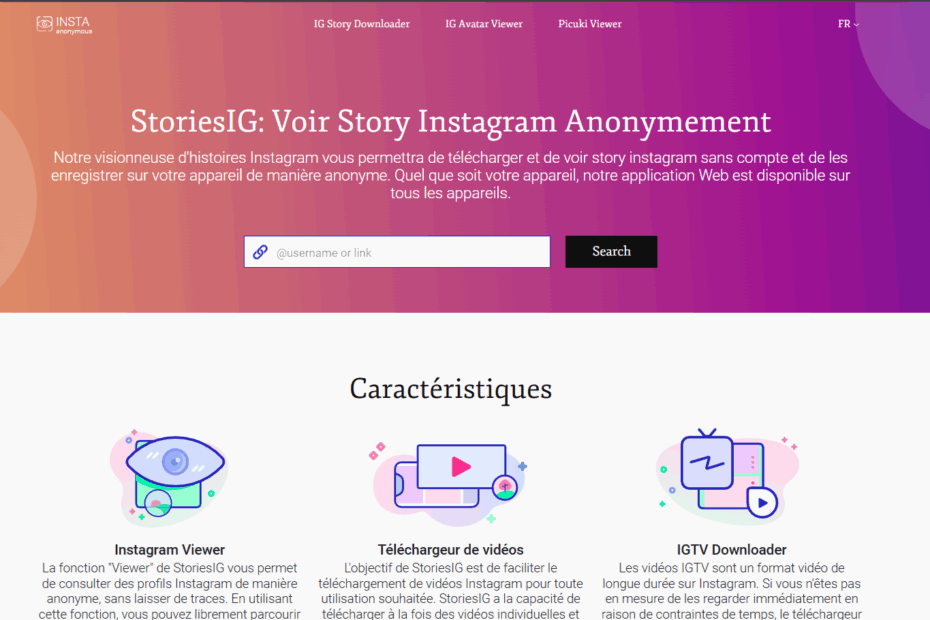 Page d'accueil de StoriesIG